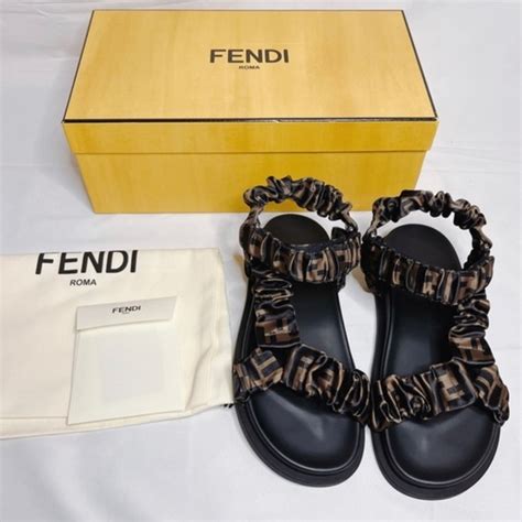 fendi monogram satin ruched sandals|FENDI FF Print Flat Sandals .